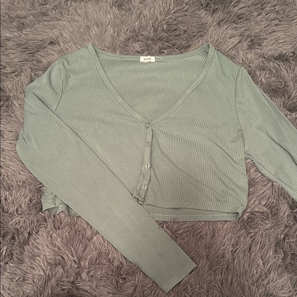 Ribbed Sage Green Long Sleeve Crop Top